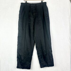 Delf Collection Linen Trouser Pants Size 36x28.5 Black Lined Pleat Front